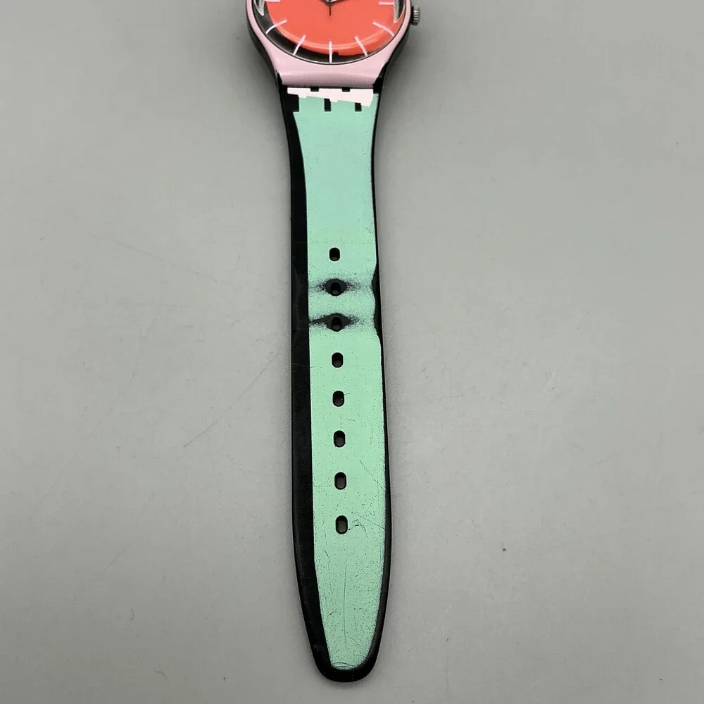 Swatch A COTE GB286 Womens Watch 34mm Orange Dial Pink Case Rubber New Battery